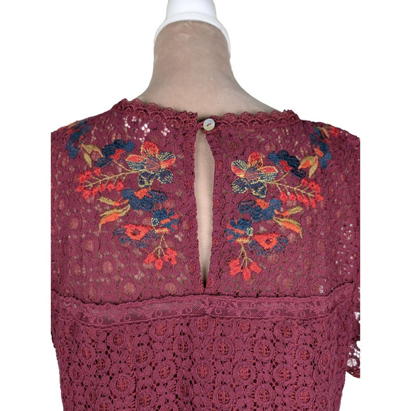Umgee Women’s Size L Boho Lace Floral Embroidered Shift Dress Lined Red Burgundy - Picture 5 of 10